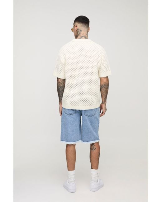 BoohooMAN Blue Tall Distressed Drawcord Relaxed Fit Denim Shorts for men