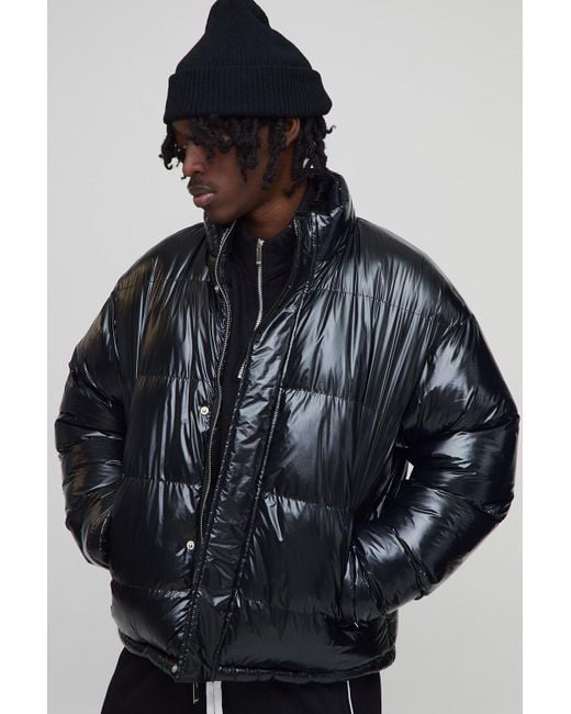 BoohooMAN Men's Black Regular Fit Reversible Mix Fabric Paneled