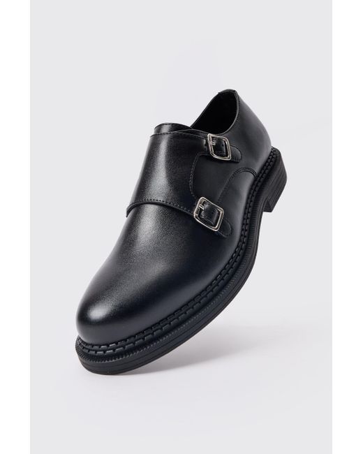 BoohooMAN Pu Monk Strap Loafer In Black for men