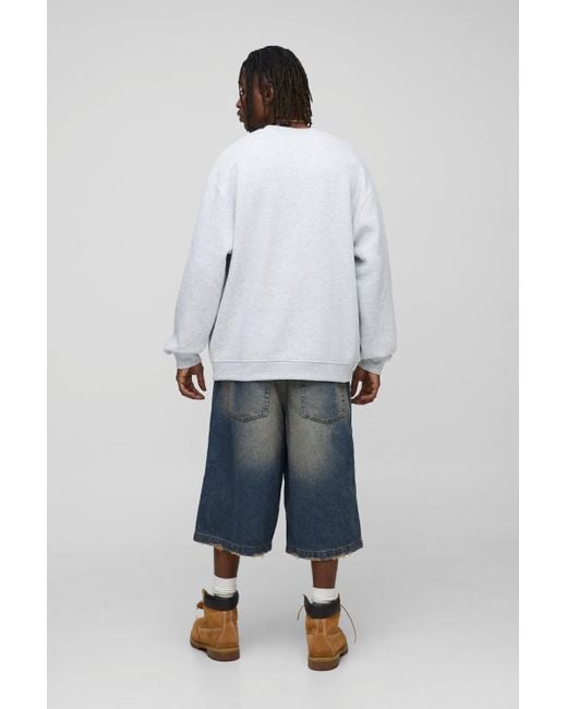 BoohooMAN Blue Tall Relaxed Fit Longline Tinted Nibbled Pocket Denim Jorts for men