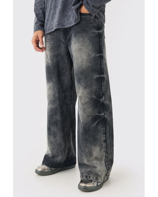 BoohooMAN Extreme Baggy Acid Wash Jeans In Washed Black for men