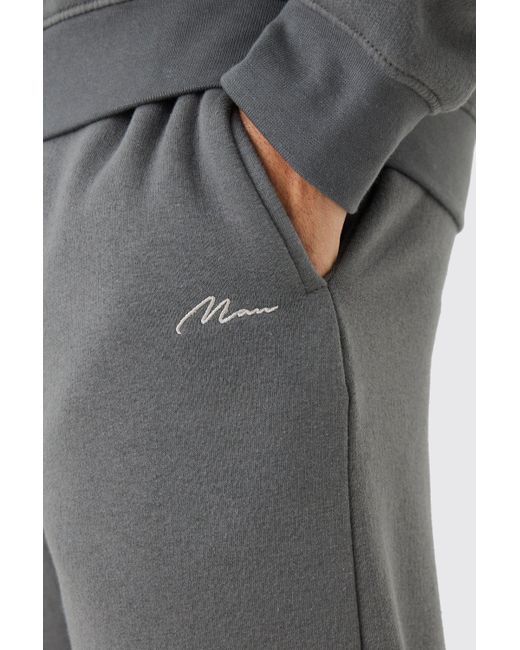 BoohooMAN Gray Signature Extended Neck Split Hem Sweatshirt Tracksuit for men