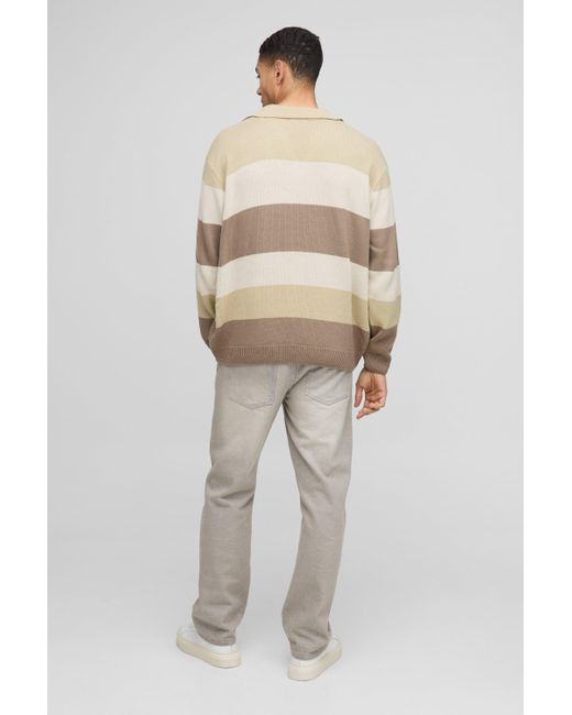 Jersey Oversize Estilo Polo De Punto Con Solapas Boohoo de color Natural