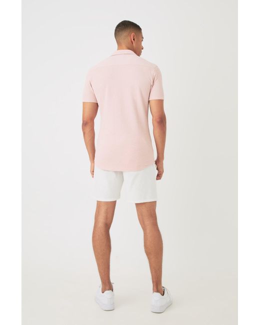 BoohooMAN Pink Short Sleeve Crinkle Muscle Fit Shirt for men