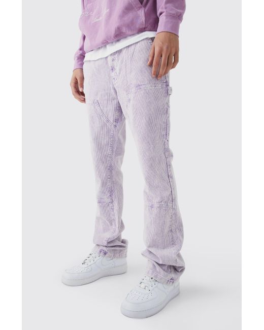 BoohooMAN Purple Slim Flare Acid Wash Corduroy Trouser for men