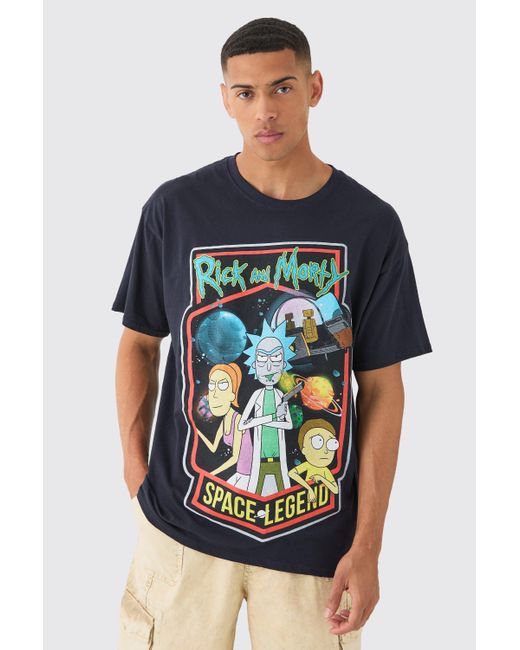 BoohooMAN Blue Oversized Rick And Morty Cartoon License T-shirt for men
