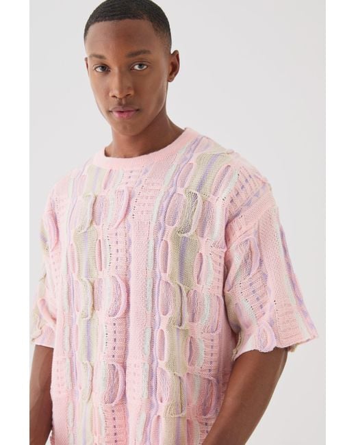 BoohooMAN Oversized 3d Knitted T-shirt in Pink für Herren