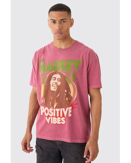 BoohooMAN Oversized Bob Marley License T-shirt in Pink für Herren