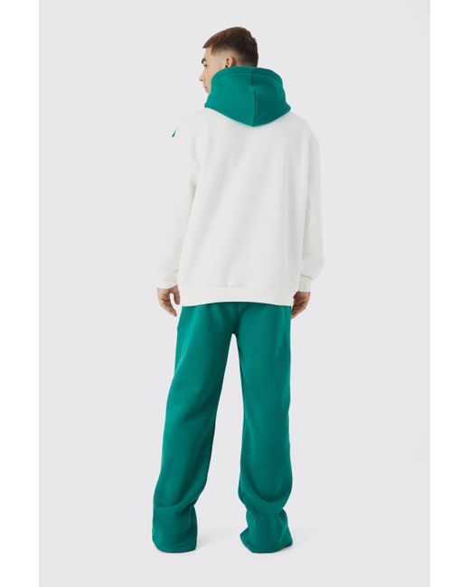 BoohooMAN Green Oversized Colour Block Mmxiii Hooded Tracksuit for men
