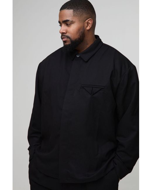 BoohooMAN Black Plus Twill Pocket Detail Regular Overshirt for men