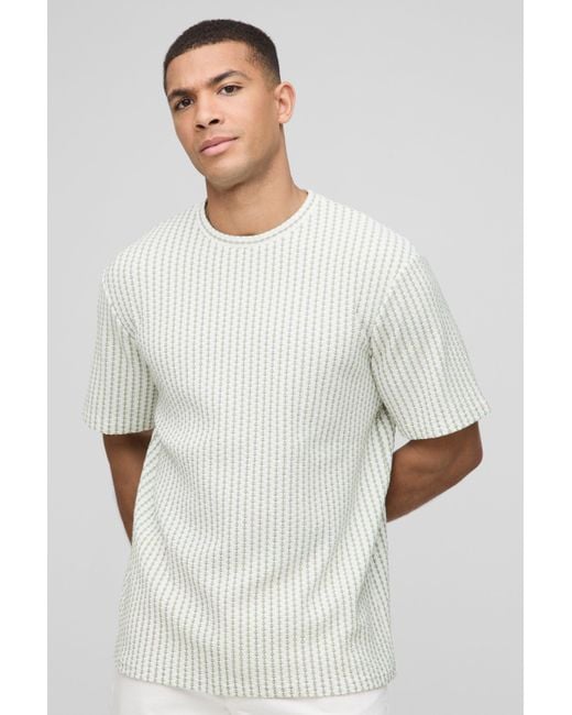 BoohooMAN White Regular Fit Textured Stripe T-Shirt for men