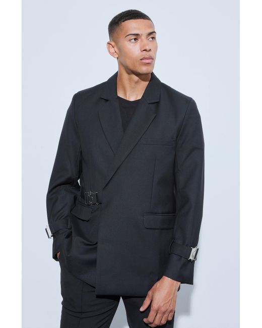 BoohooMAN Blue Buckle Chest & Cuff Relaxed Fit Suit Jacket for men