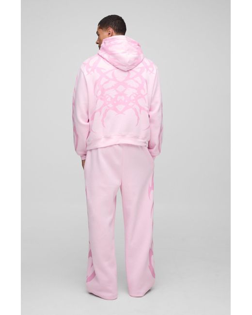 Boohoo Pink Oversized Boxy All Over Print Wide Leg Hooded Tracksuit