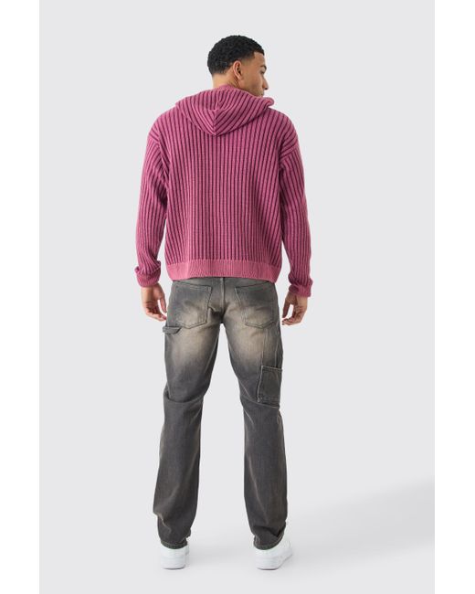 BoohooMAN Pink Oversized Boxy Branded Knitted Hoodie for men
