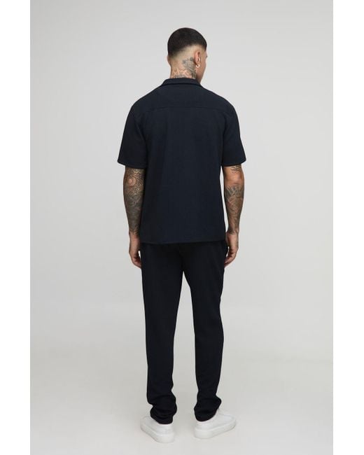 BoohooMAN Tall Jersey-Hemd & schmale Hose mit Fischgräten-Print in Blue für Herren