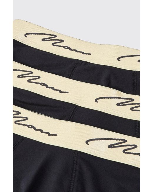 BoohooMAN 3 Pack Signature Gold Waistband Boxers In Black for men