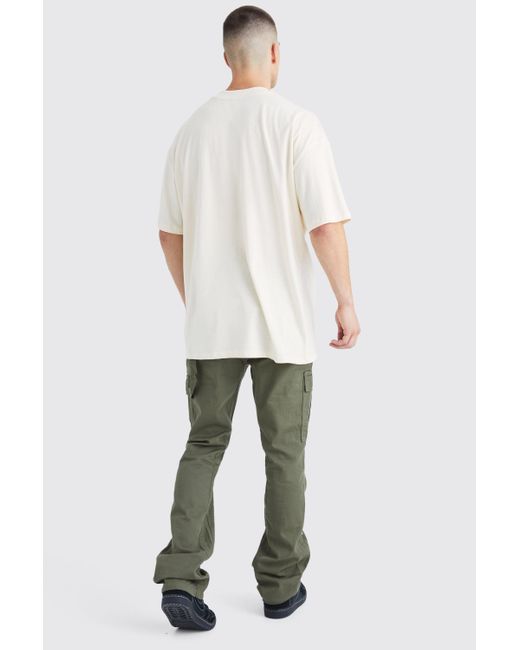 Boohoo Green Tall Slim Flare Gusset Paint Splatter Cargo Trouser