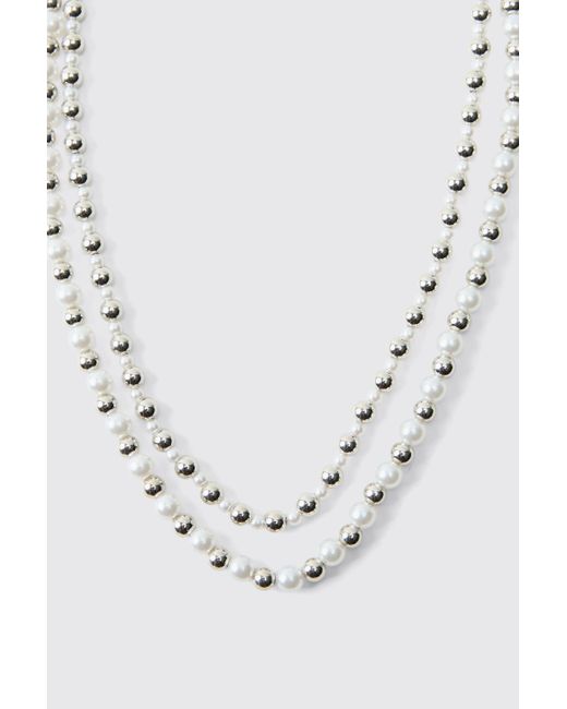 BoohooMAN Blue Double Layer Beaded Necklace for men