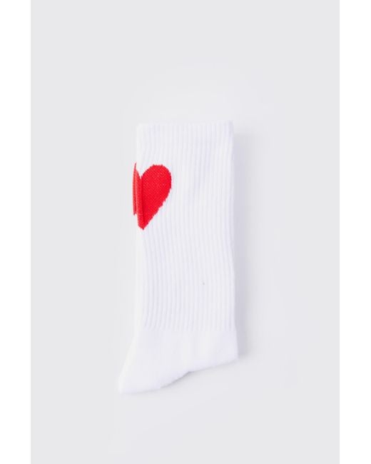 BoohooMAN Jacquard Socken mit Herz in White für Herren
