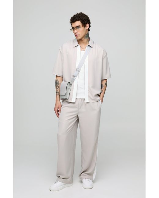 BoohooMAN Gray Oversized Soft Twill Short Sleeve Shirt & Wide Leg Pants Set for men