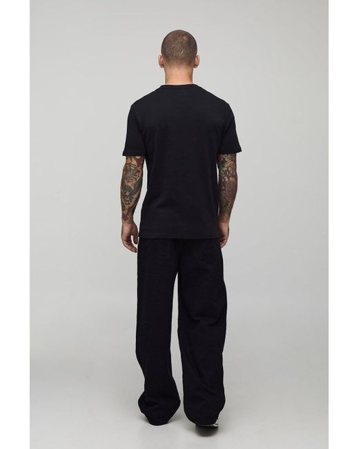 BoohooMAN Blue Slim Fit Heavyweight Interlock Script T-Shirt for men