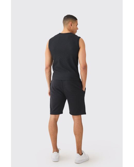 BoohooMAN Blue Muscle Fit Brushed Ottoman Tank for men