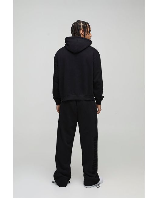 BoohooMAN Black Oversized Boxy Flock Print Wide Leg Tie Cuff Tracksuit for men