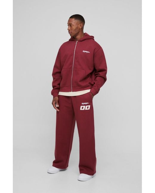 BoohooMAN Red Zip Through Moto And Sweatpants Print Tracksuit for men