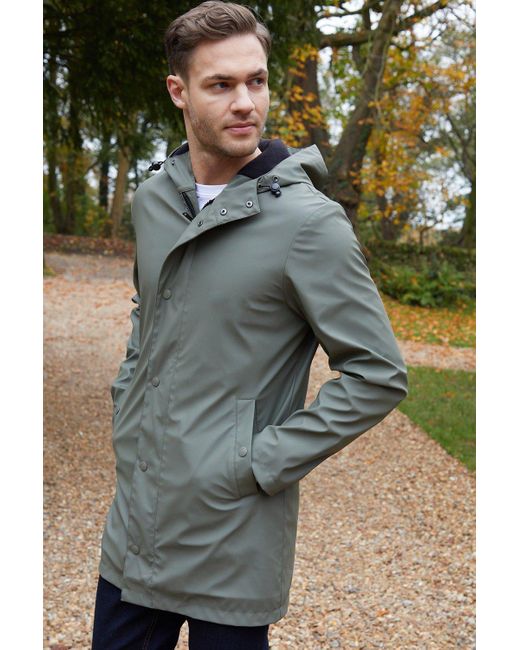 BoohooMAN Green Threadbare Microfleece Lined Longline Showerproof Hooded Raincoat for men