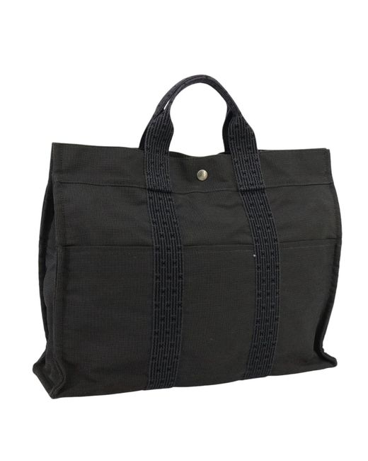 BoohooMAN Black Hermes Preloved Garden Party Tote Canvas Leather Unisex - Grey Tote Bags for men