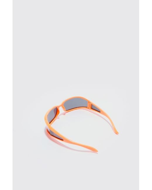 BoohooMAN White Wrap Around Rectangle Sunglasses In Orange for men