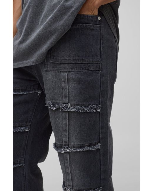 BoohooMAN Zerrissene Slim-Fit Jeans mit Naht-Detail in Blue für Herren