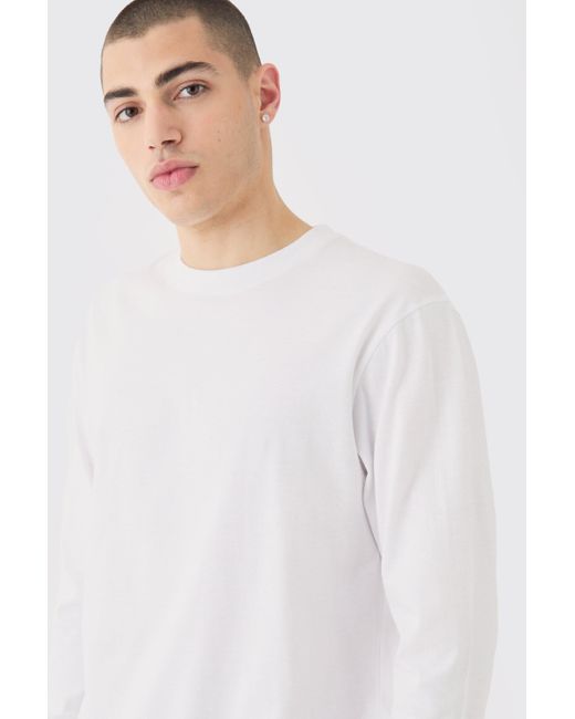 BoohooMAN White Long Sleeve Crew Neck T-shirt for men