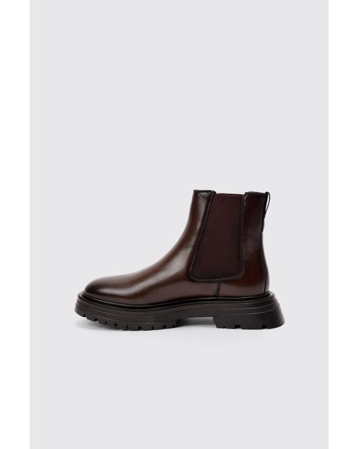 BoohooMAN Pu Chunky Sole Chelsea Boot In Brown for men