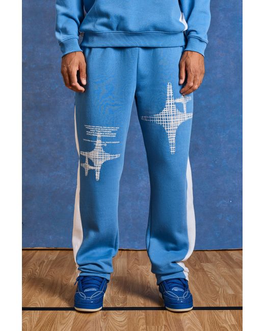 BoohooMAN Tall Relaxed Fit Gusset Star Sweatpants in Blue for Men | Lyst UK