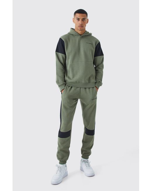 BoohooMAN Green Man Ofcl Colour Block Hoodie Tracksuit for men