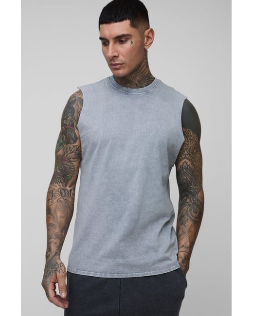 BoohooMAN Gray Tall Regular Fit Acid Wash Tank for men