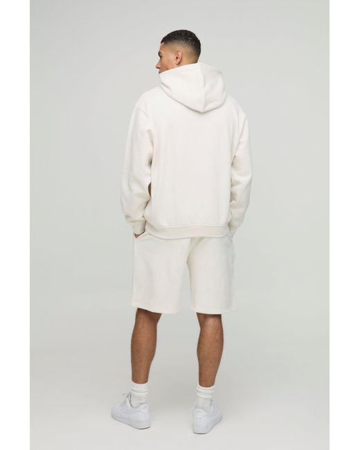 BoohooMAN Natural Oversized Cross Applique Hooded Short Tracksuit for men