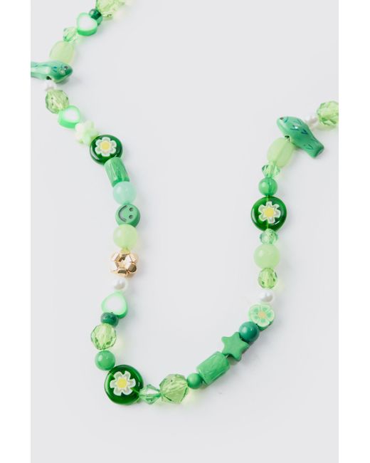 Mixed Beaded Necklace In Green Boohoo