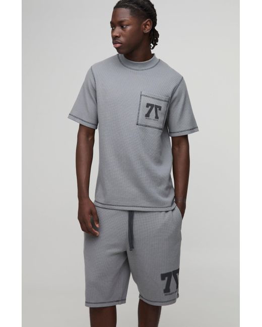 BoohooMAN Oversize T-Shirt & Shorts mit Waffel-Print in Gray für Herren