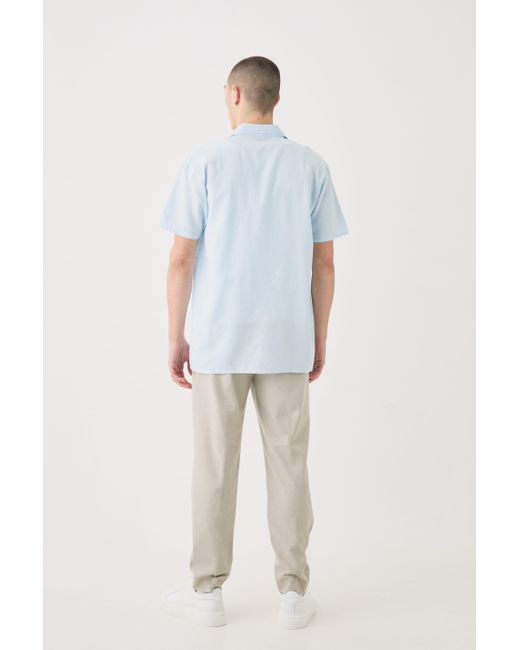 BoohooMAN White Short Sleeve Revere Linen Shirt for men