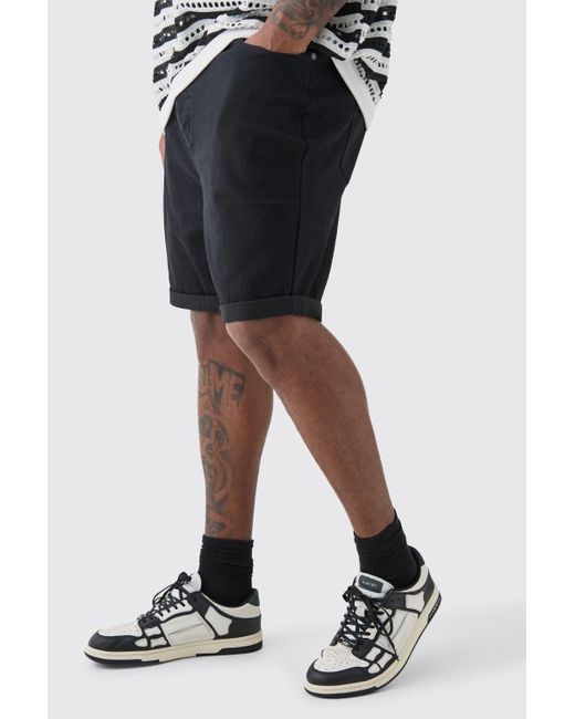 Boohoo Plus Strech Denim Skinny Fit Shorts In Black