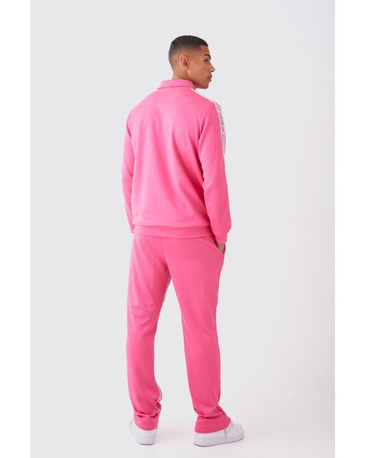 BoohooMAN Pink Zip Through Man Tape Tricot Tracksuit for men