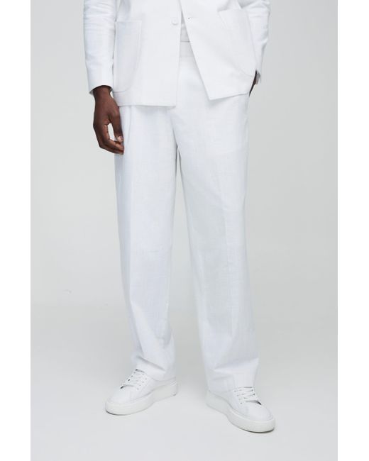 BoohooMAN Lockere Hose aus Leinenmischung in White für Herren