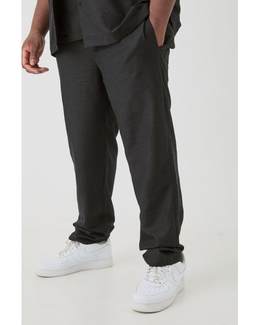 BoohooMAN Plus Elasticated Waist Tapered Linen Pants In Black for men