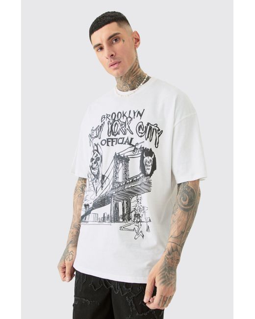 BoohooMAN White Tall Oversized Official City Print T-shirt for men