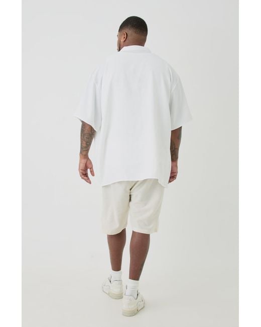 BoohooMAN Plus Short Sleeve Oversized Linen Shirt In White for men