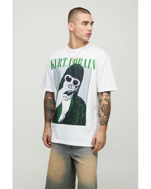 BoohooMAN Green White Oversized Kurt Cobain License T-shirt for men
