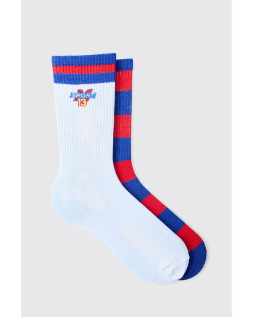 BoohooMAN 2 Pack Varsity Sports Stripe Socks in Blue für Herren