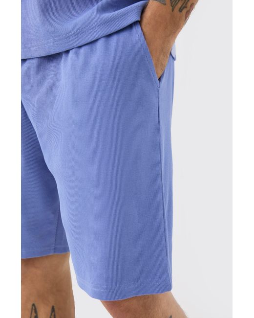 Loose Fit Mid Length Heavyweight Ribbed Shorts Boohoo de color Blue